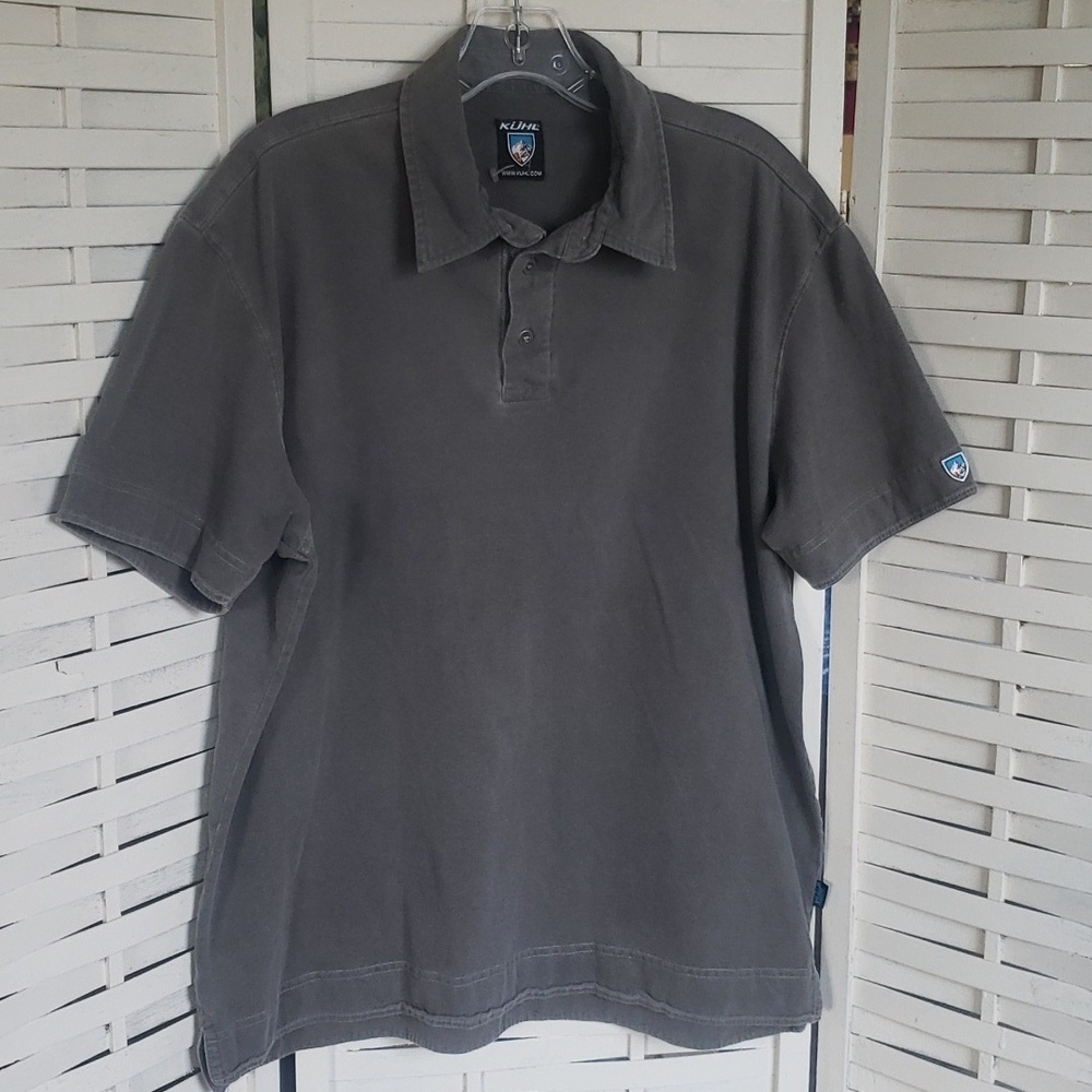 Kuhl gray faded polo shirt embroidery detail mens size L